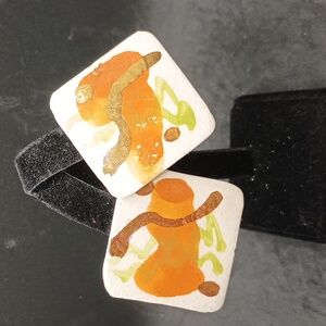 Vintage Large Square Paint Splatter Style Earrings